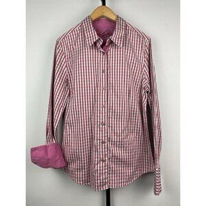 Robert Graham Pink Gingham Button Up Long Sleeve Flip Cuff‎ Shirt Size L